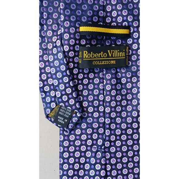 ROBERTO VILLINI 100% Silk Tie Purple Dots Geometric Men's 60" x 3-7/8" - Picture 2 of 2